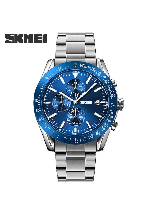سكمي ساعة رجالية كرونوغراف رجالي كاجوال كرونوغراف تقليد كوارتز مقاوم للماء ساعة رياضية رجالية من الفولاذ المقاوم للصدأ حزام فولاذ مقاوم للماء ساعة رجالية للأعمال - Image 1