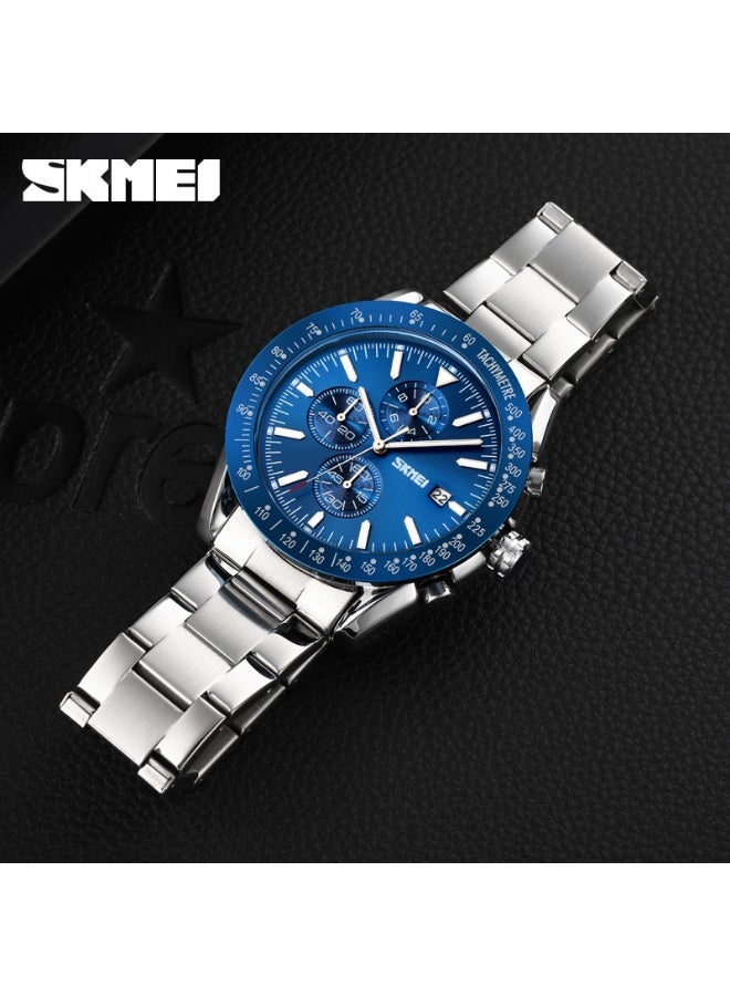 سكمي ساعة رجالية كرونوغراف رجالي كاجوال كرونوغراف تقليد كوارتز مقاوم للماء ساعة رياضية رجالية من الفولاذ المقاوم للصدأ حزام فولاذ مقاوم للماء ساعة رجالية للأعمال - Image 3