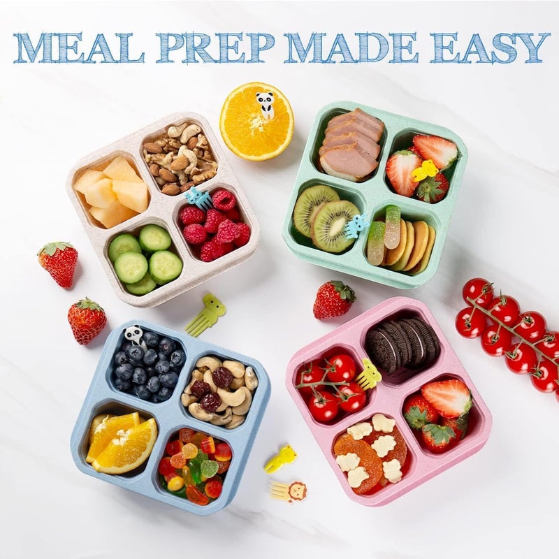 Azonee 4 Pack Snack Containers for Kids Adults, 4 Compartment Bento Snack Box, Reusable Meal Prep Lunch Containers with Compartment, Divided Small Snack Containers Bento Box for Travel Work - Image 2
