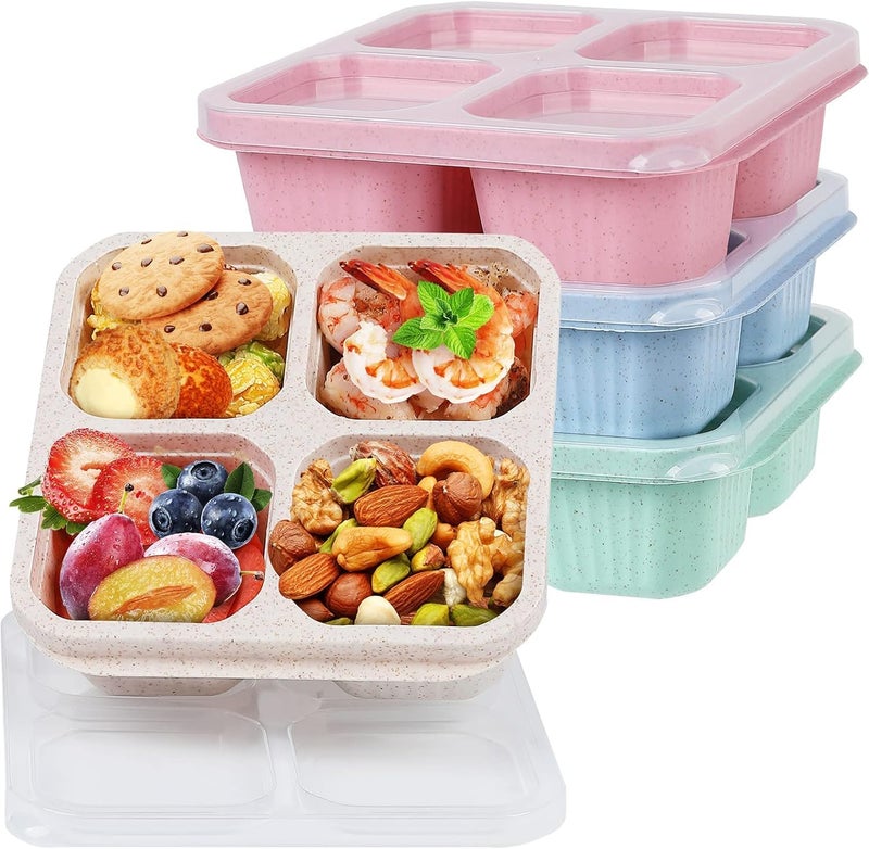 Azonee 4 Pack Snack Containers for Kids Adults, 4 Compartment Bento Snack Box, Reusable Meal Prep Lunch Containers with Compartment, Divided Small Snack Containers Bento Box for Travel Work - Image 1