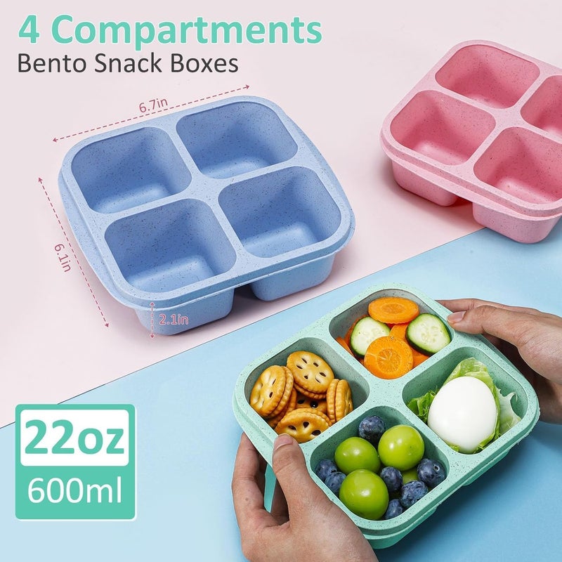 Azonee 4 Pack Snack Containers for Kids Adults, 4 Compartment Bento Snack Box, Reusable Meal Prep Lunch Containers with Compartment, Divided Small Snack Containers Bento Box for Travel Work - Image 4