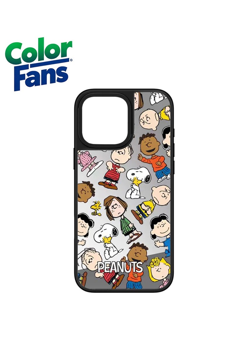 Color Fans - iPhone 13 Pro Peanuts Character Mirror Case  - Reflective Silver with Multicolor Characters - Image 1