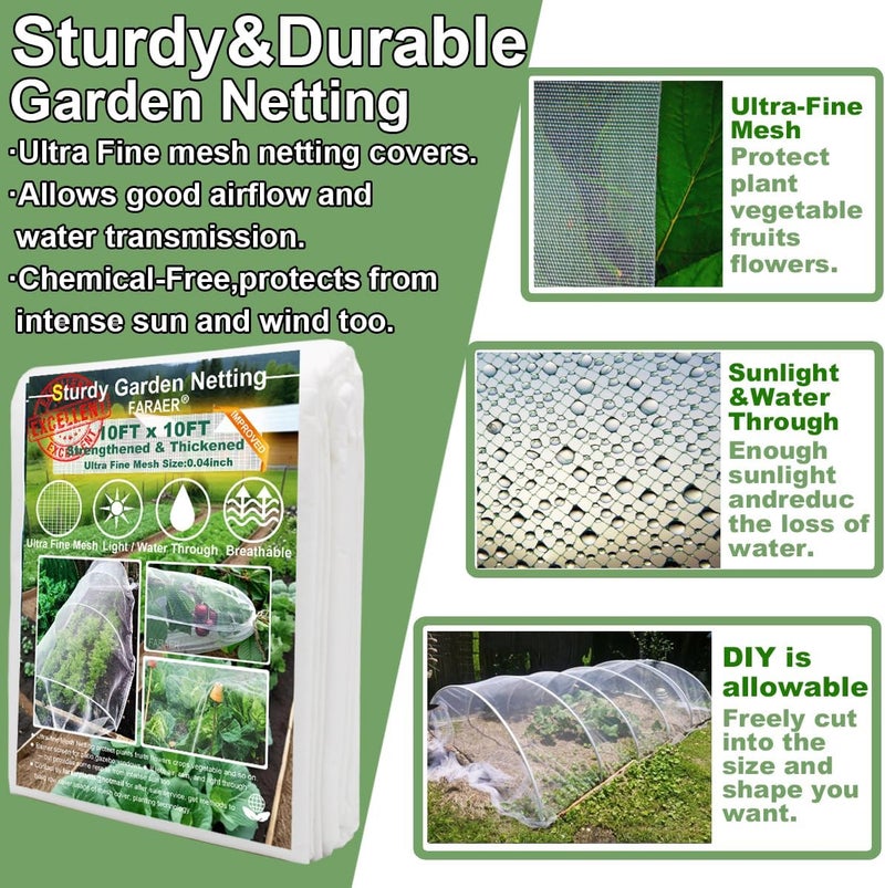 FARAER Garden Pest Barrier Netting, Insect Barrier Thickened Mesh Net Plant Covers 10x10Ft Ultra Fine Protection Netting for Vegetable Fruits Crops Row Cover Strawberry Raised Bed Bugs Out Screen Net - Image 3