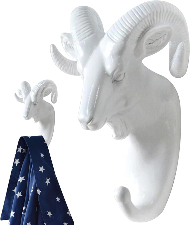 حامل مفتاح جدار رأس ماعز من الراتينج لتعليق المعطف والحقيبة والمنشفة والقبعة، ديكور جدار زخرفي - Image 3