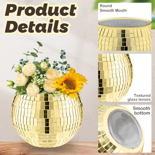MXOYOXM 8 PCS Disco Ball Vase,Glass Disco Ball Planter Candle Holder Vase Bulk Mirror Disco Ball Flower Vase for Wedding Centerpieces,Birthday,Office,Bedroom(Gold) - Image 3