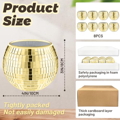 MXOYOXM 8 PCS Disco Ball Vase,Glass Disco Ball Planter Candle Holder Vase Bulk Mirror Disco Ball Flower Vase for Wedding Centerpieces,Birthday,Office,Bedroom(Gold) - Image 2