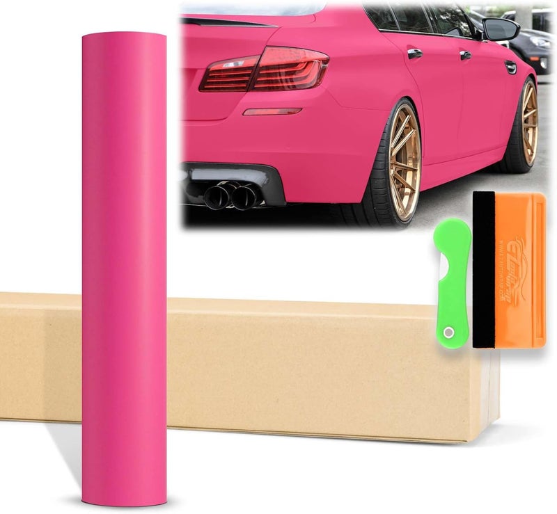 EZAUTO WRAP 12"x60" (1FTx5FT) Rose Red Ultra Matte Flat Vinyl Wrap Auto Car Sticker Decal Film Sheet Bubble Free Air Release Technology with Tool Kit - Image 1