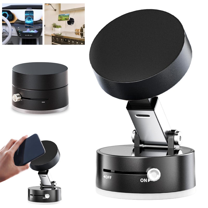 Newvenper Vacuum Magnetic Phone Holder Updated Suction Cup Phone Mount Foldable Multi-Scenario Application 360° Adjustable Magnetic Phone Holder for Gym/Kitchen/Bathroom/Car/Desktop(Black)