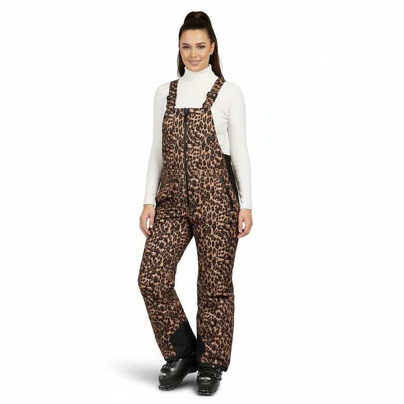 Arctic Quest Women's Ski Snow Bibs Pants Insulated Water Resistant Overalls Snowboarding Winter Waterproof Pants, Leopard, Large - Image 1