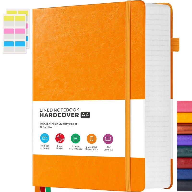 Focus Day A4 Hardcover Notebook  Large 8.5 X 11 Notebook Journals For Writing Note Taking Women & Men  320 Pages Hardcover Work Notebook Journal Notepad Writing Pads  Orange - Image 1