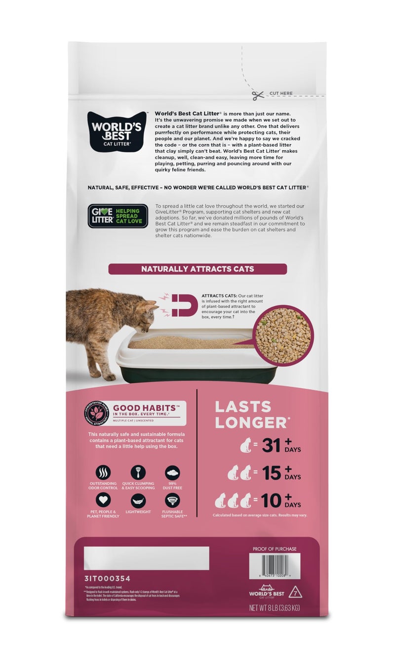 WORLD'S BEST CAT LITTER Good Habits Cat Attract Litter | Natural Plant-Based Attractant | Multicat Flushable Corn Litter | Unscented Odor Control | Low Tracking & Lightweight | Made in USA 8lb Bag - Image 2
