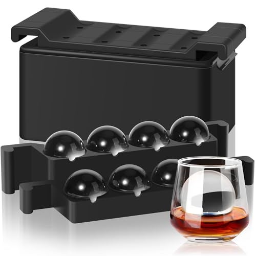 Mooues Clear Ice Ball Maker Mold, 8 Large Whiskey Ice Cubes Mold, 2 Inch Round Silicone Ice Molds for Cocktails, Idea Gifts for Dad Boyfriend Boss Men who Have Everything - Image 1