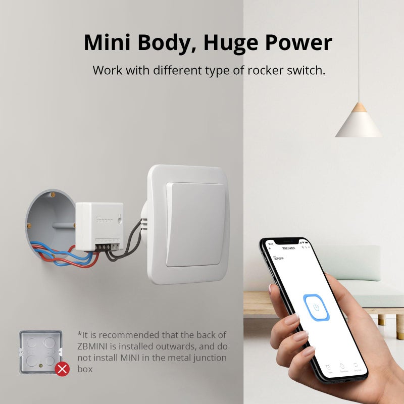 SONOFF ZBMINI ZigBee Mini Smart Light Switch(2 Way), Works with Alexa, SmartThings Hub, Google Home&SONOFF ZBBridge, ZigBee Hub Required, Neutral Wire Required - Image 2