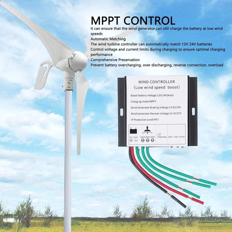 MPPT Wind Charge Controller, 12V 24V Auto Match, IP67 , Overcharge Protection with LED Indicator for Wind Generator - Image 3