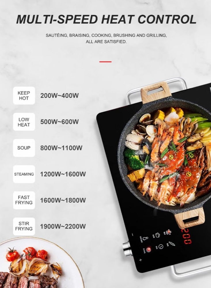 Winning Star Portable Infrared Burner 2000W Electric Burner with 3 Hours Timer-Electric Hot Plate Touch Control Panel Adjustable Heating Power Glass Plate Electric Cooktop for Cooking - Image 4