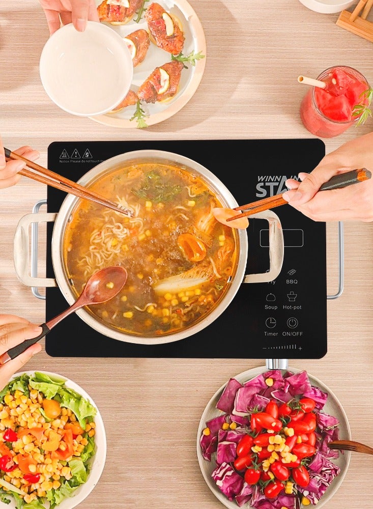 Winning Star Portable Infrared Burner 2000W Electric Burner with 3 Hours Timer-Electric Hot Plate Touch Control Panel Adjustable Heating Power Glass Plate Electric Cooktop for Cooking - Image 1