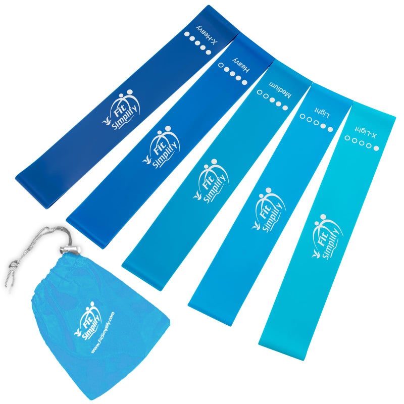 Fit Simplify Resistance Loop Exercise Bands with Instruction Guide and Carry Bag, Set of 5 - Image 1