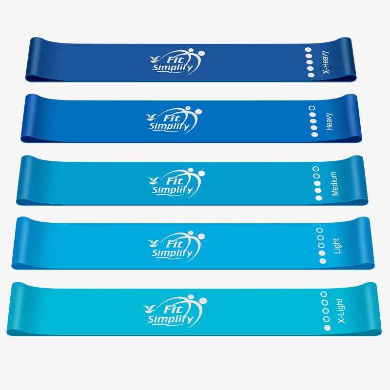 Fit Simplify Resistance Loop Exercise Bands with Instruction Guide and Carry Bag, Set of 5 - Image 2