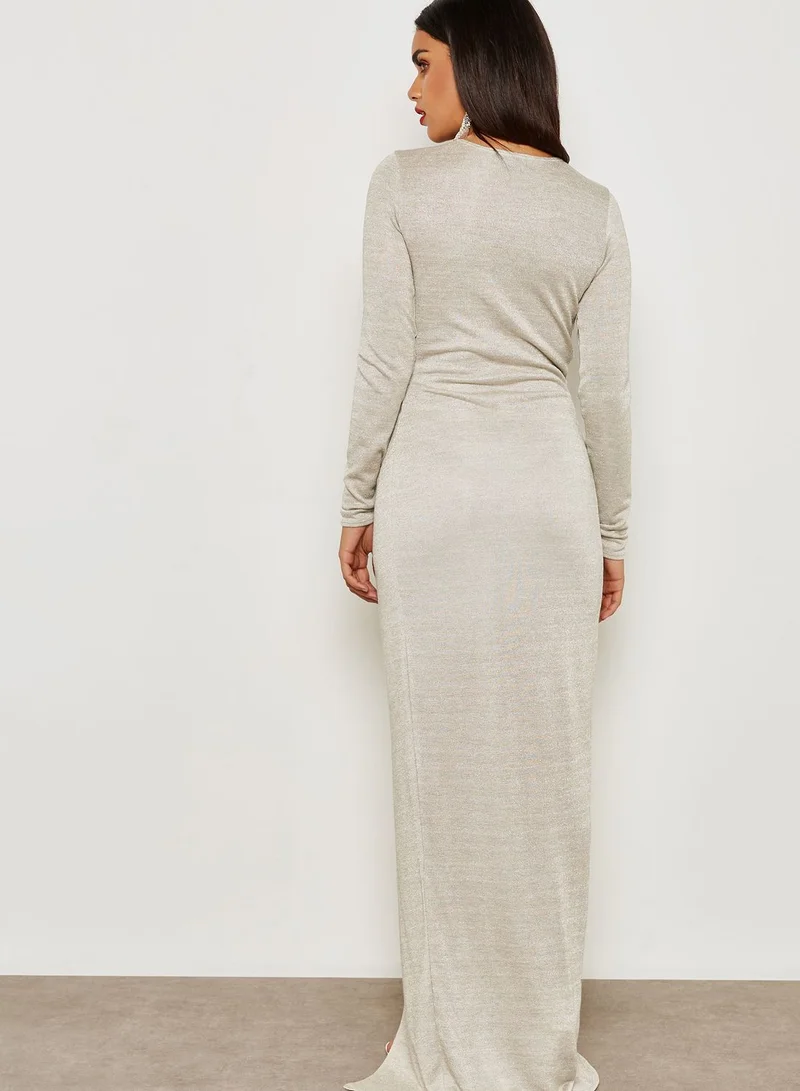 Missguided Metallic Plunge Twist Maxi Dress