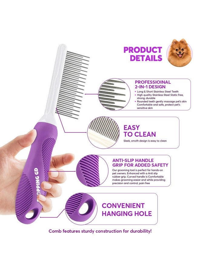 مشط فك تشابك الحيوانات الأليفة للكلاب والقطط بأسنان معدنية طويلة وقصيرة من الفولاذ المقاوم للصدأ لإزالة التشابك والعقد - أداة فك التشابك لإزالة تشابك الفراء المتشابك. - Image 2