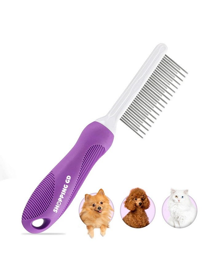 مشط فك تشابك الحيوانات الأليفة للكلاب والقطط بأسنان معدنية طويلة وقصيرة من الفولاذ المقاوم للصدأ لإزالة التشابك والعقد - أداة فك التشابك لإزالة تشابك الفراء المتشابك. - Image 1