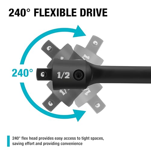DURATECH دوراتيك بريكر بار، 1/2'' درايف 24-إنش بريكر بارز هافي ديوتي، مع رأس قابل للانحناء 240°، كرة تثبيت بزنبركية، رأس CR-MO، تشطيب فوسفات أسود بريميوم - Image 3
