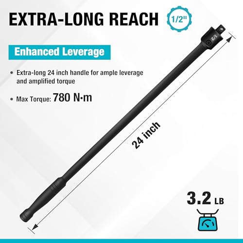 DURATECH دوراتيك بريكر بار، 1/2'' درايف 24-إنش بريكر بارز هافي ديوتي، مع رأس قابل للانحناء 240°، كرة تثبيت بزنبركية، رأس CR-MO، تشطيب فوسفات أسود بريميوم - Image 4