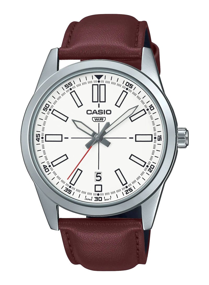 CASIO ساعة يد دائرية الشكل بحزام جلدي MTP-VD02L-7EUDF - 41 مم - بيضاء - Image 2