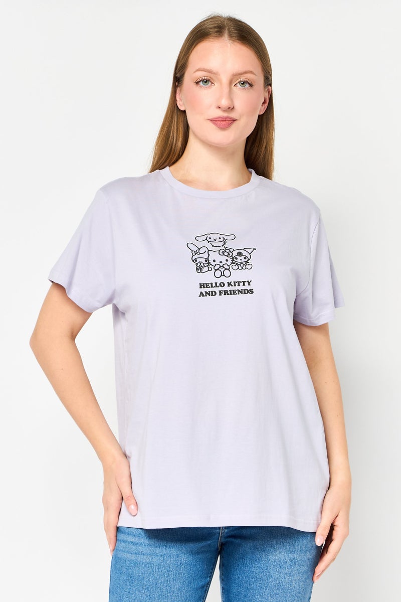 Sanrio Hello Kitty And Friends x Saniro Women Crew Neck Short Sleeve Graphic Print T-Shirt, Purple - Image 1