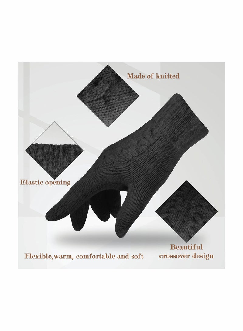 Y&D Women Touch Screen Gloves - Winter Warm Touchscreen Mittens Thermal Fleece Lined Knitted for Outdoor  - Image 2