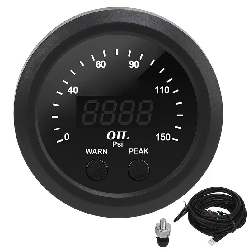 Oil Pressure Gauge Car Modification, Ultraslim 2-1 / 16in 52mm 150PSI, Red LED White Background - Accurate Reading, Durable ABS, Easy Installation for Vehicle Monitoring - Image 1