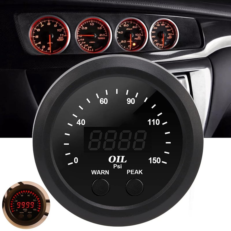 Oil Pressure Gauge Car Modification, Ultraslim 2-1 / 16in 52mm 150PSI, Red LED White Background - Accurate Reading, Durable ABS, Easy Installation for Vehicle Monitoring - Image 4