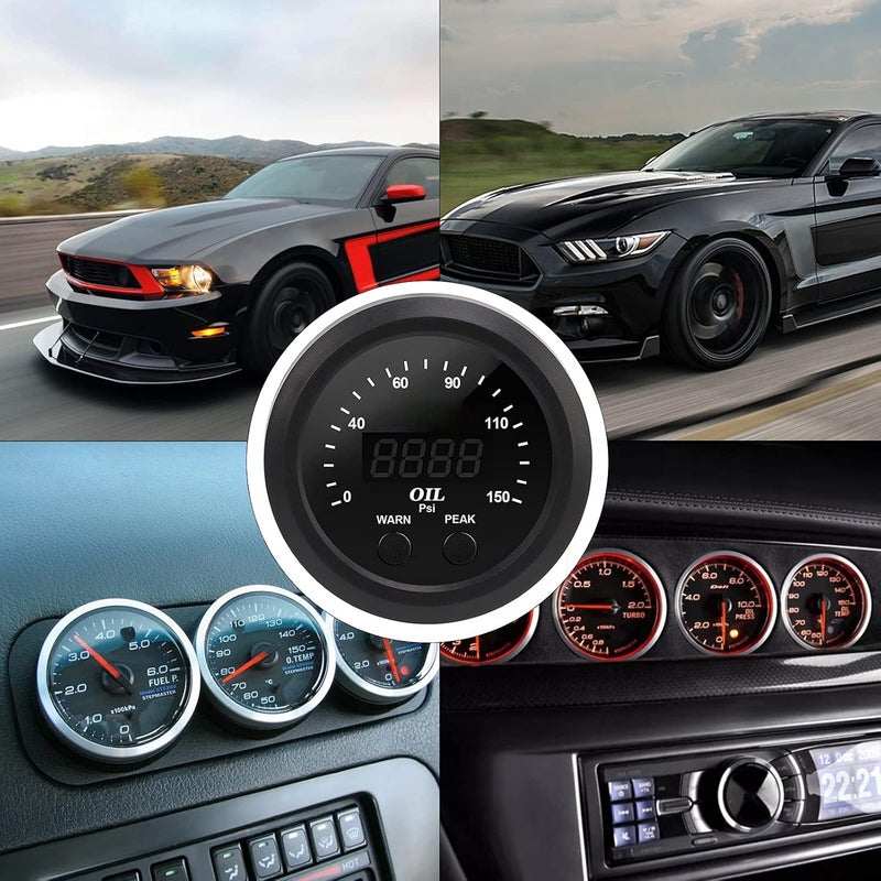 Oil Pressure Gauge Car Modification, Ultraslim 2-1 / 16in 52mm 150PSI, Red LED White Background - Accurate Reading, Durable ABS, Easy Installation for Vehicle Monitoring - Image 3