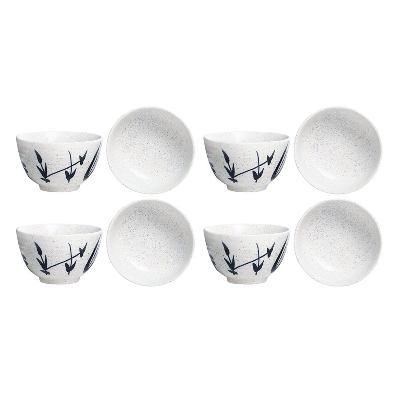 Caffeine Caffeine Ceramic Handmade white Bamboo Dessert bowl- (Set of 8) - Image 1