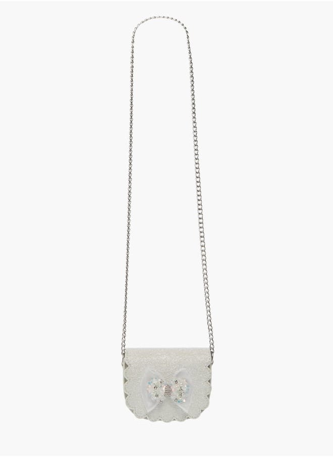 Little Missy - Girls Bow Accent Crossbody Bag with Chain Strap and Button Closure - Image 1