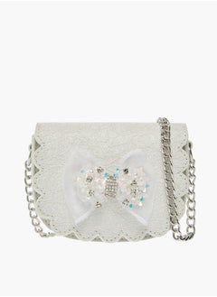 Girls Bow Accent Crossbody Bag with Chain Strap and Button Closure