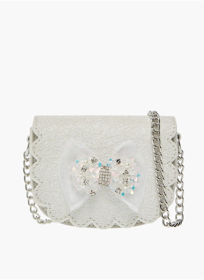 Little Missy - Girls Bow Accent Crossbody Bag with Chain Strap and Button Closure - Image 1