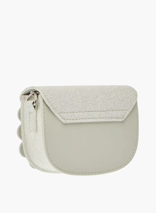 Little Missy Girls Bow Accent Crossbody Bag with Chain Strap and Button Closure