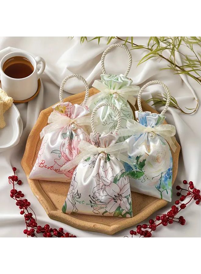 Pink Floral Drawstring Gift Bags with Pearl Ribbon Reusable Wedding Party Favors - Image 4