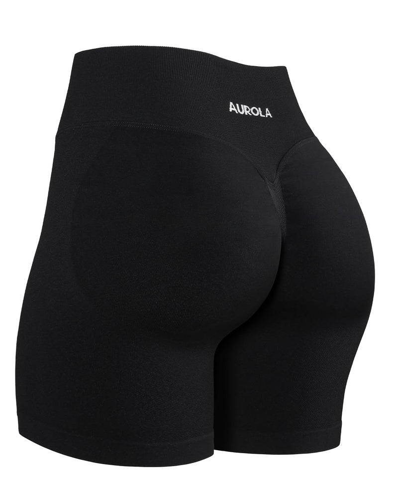 AUROLA Influence Collection Workout Shorts for Women,No Roll Up New Scrunch SeamlessGym Short-5.5" Inseam, Black, L - Image 1