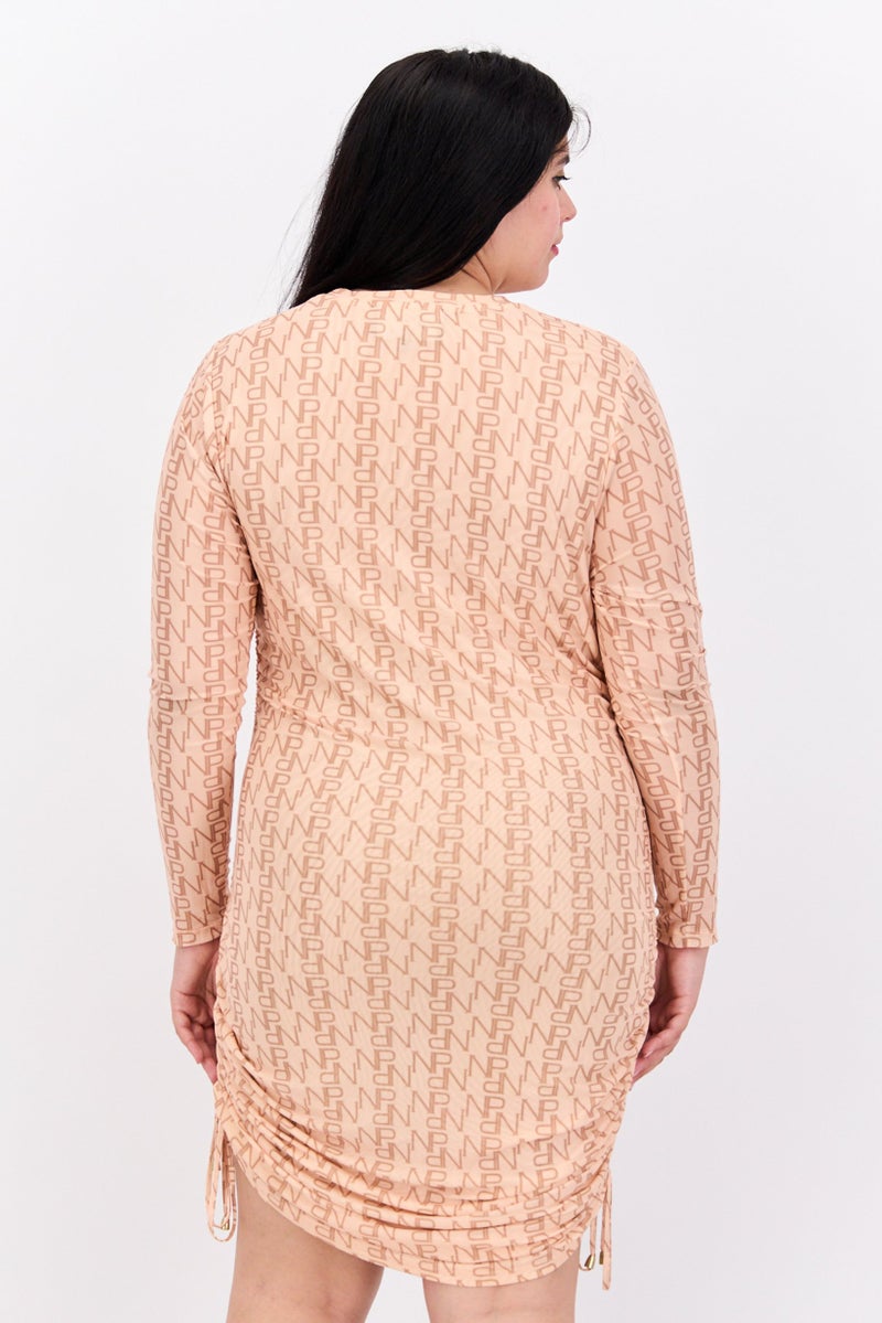 Nina Parker Women Plus Size Allover Print Mini Dress, Peach  - Image 4