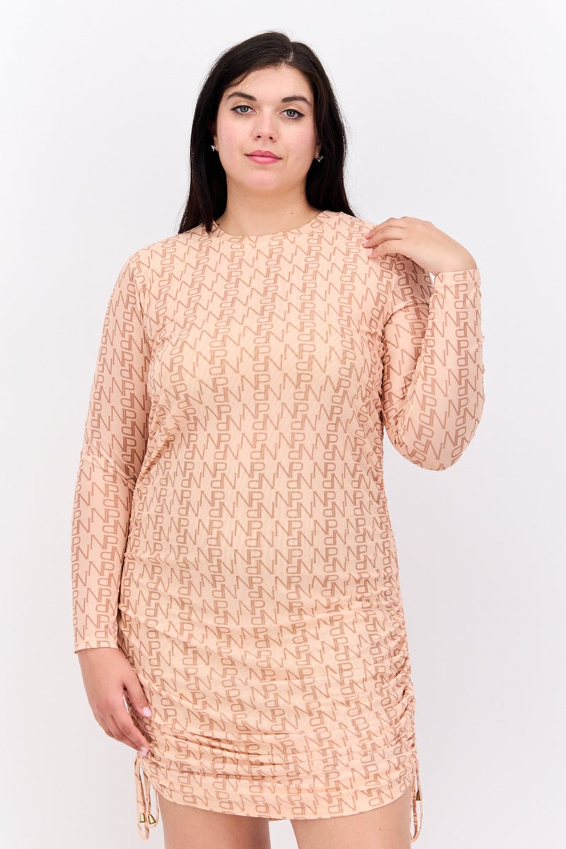 Nina Parker Women Plus Size Allover Print Mini Dress, Peach  - Image 1
