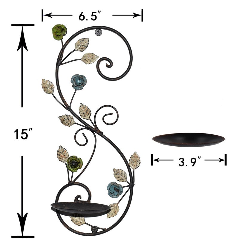 JUCONSIN Wall Sconces Candle Holder Set of 2, Antique Multi-Color Leaf Branch Wall Mount Hanging Metal Wall Candle Holder Candle Sconce for Living Room Dining Roomâ€¦ - Image 3