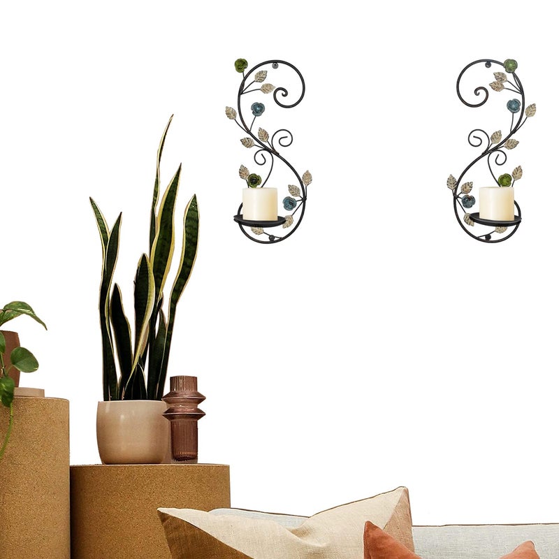 JUCONSIN Wall Sconces Candle Holder Set of 2, Antique Multi-Color Leaf Branch Wall Mount Hanging Metal Wall Candle Holder Candle Sconce for Living Room Dining Roomâ€¦ - Image 4