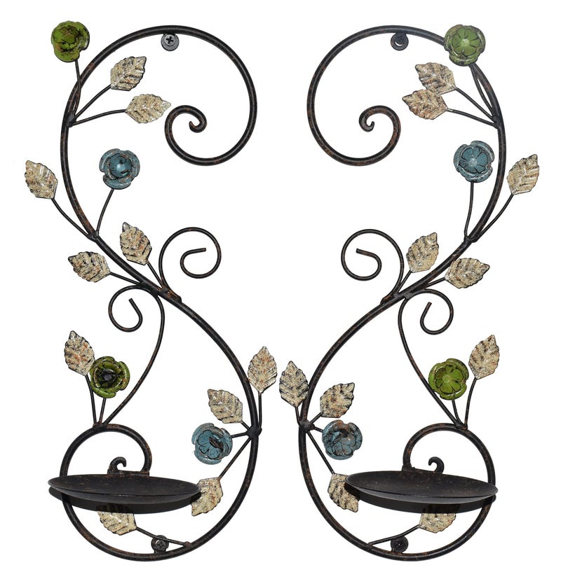 JUCONSIN Wall Sconces Candle Holder Set of 2, Antique Multi-Color Leaf Branch Wall Mount Hanging Metal Wall Candle Holder Candle Sconce for Living Room Dining Roomâ€¦ - Image 2