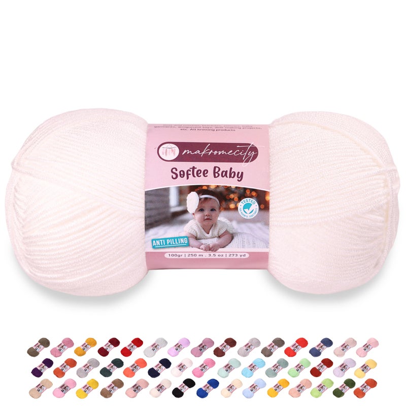 Makromecity Softee Baby Yarn,%100 Premium Anti-Pilling Acrylic, 3.5 Oz, 273 yd (100gr/250 mt), Snow White Soft Yarn for Crocheting and Knitting (Snow White, 1 Skein) - Image 1