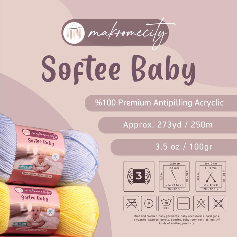 Makromecity Softee Baby Yarn,%100 Premium Anti-Pilling Acrylic, 3.5 Oz, 273 yd (100gr/250 mt), Snow White Soft Yarn for Crocheting and Knitting (Snow White, 1 Skein) - Image 3