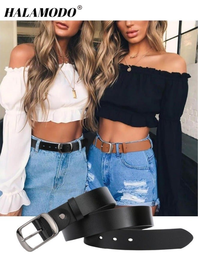 Halamodo Women's Leather Belts Fashion Dress Belt with Solid Pin Buckle Durable Waist Belt Waistband Soft Leather Belt for Jeans Pants - Image 5