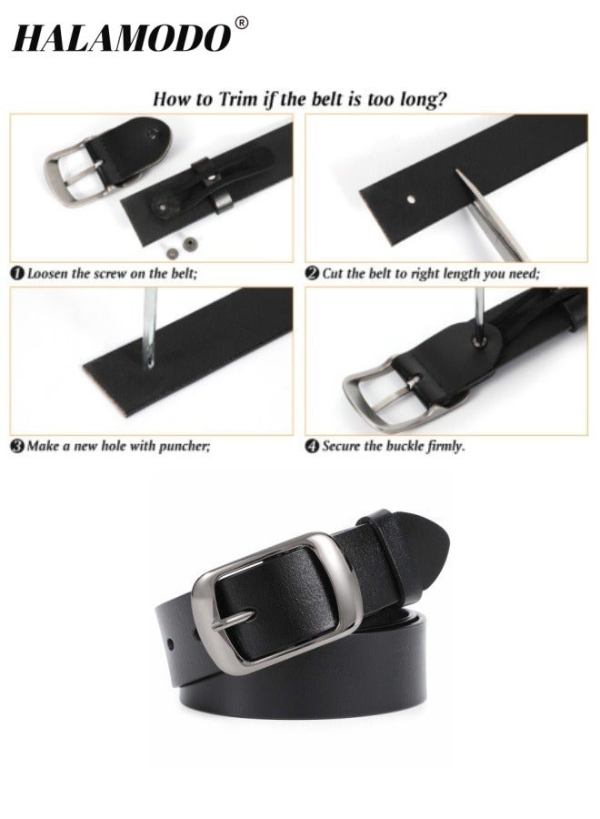 Halamodo Women's Leather Belts Fashion Dress Belt with Solid Pin Buckle Durable Waist Belt Waistband Soft Leather Belt for Jeans Pants - Image 4