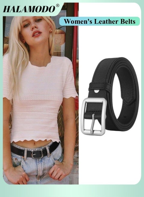 Women's Leather Belts Fashion Dress Belt with Solid Pin Buckle Durable Waist Belt Waistband Soft Leather Belt for Jeans Pants